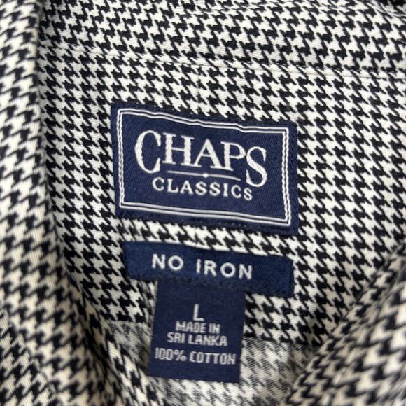 Chaps Womens Classic Houndstooth Button Shirt Large Black White 100% Cotton - Picture 4 of 7